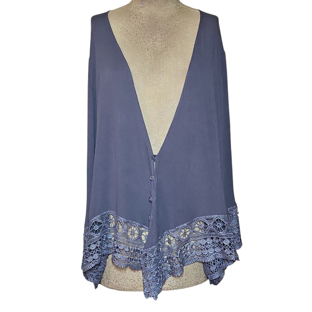 Blue Lace Detail Oversize Blouse Size Medium